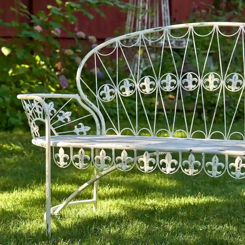 Garden Bench with Curved Back Paris 1968 in Antique White - 34.96 x21.65 x38.58