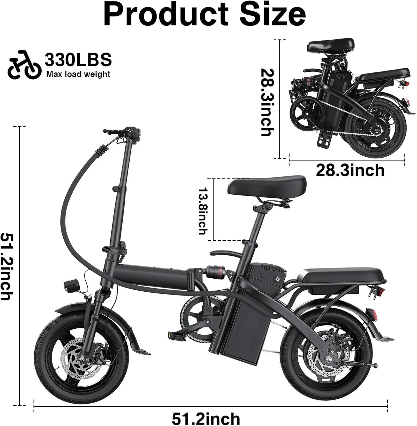 Electric Bike for Adults Teens Folding E-Bike Commuter City Foldable ebike Motor 48V 24MPH
