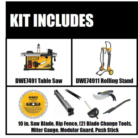 15 Amp Corded 10 in. Job Site Table Saw with Rolling Stand DWE7491RS