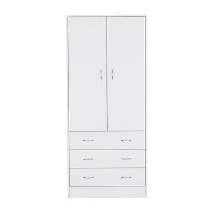 19 Modern Double-door Armoire with 3 Drawers and 1 Hanging Rod for Bedroom