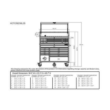 2025 56 in. W x 22 in. D Heavy Duty 23-Drawer Combination Rolling Tool Chest and Top Tool Cabinet Set in Matte Blue
