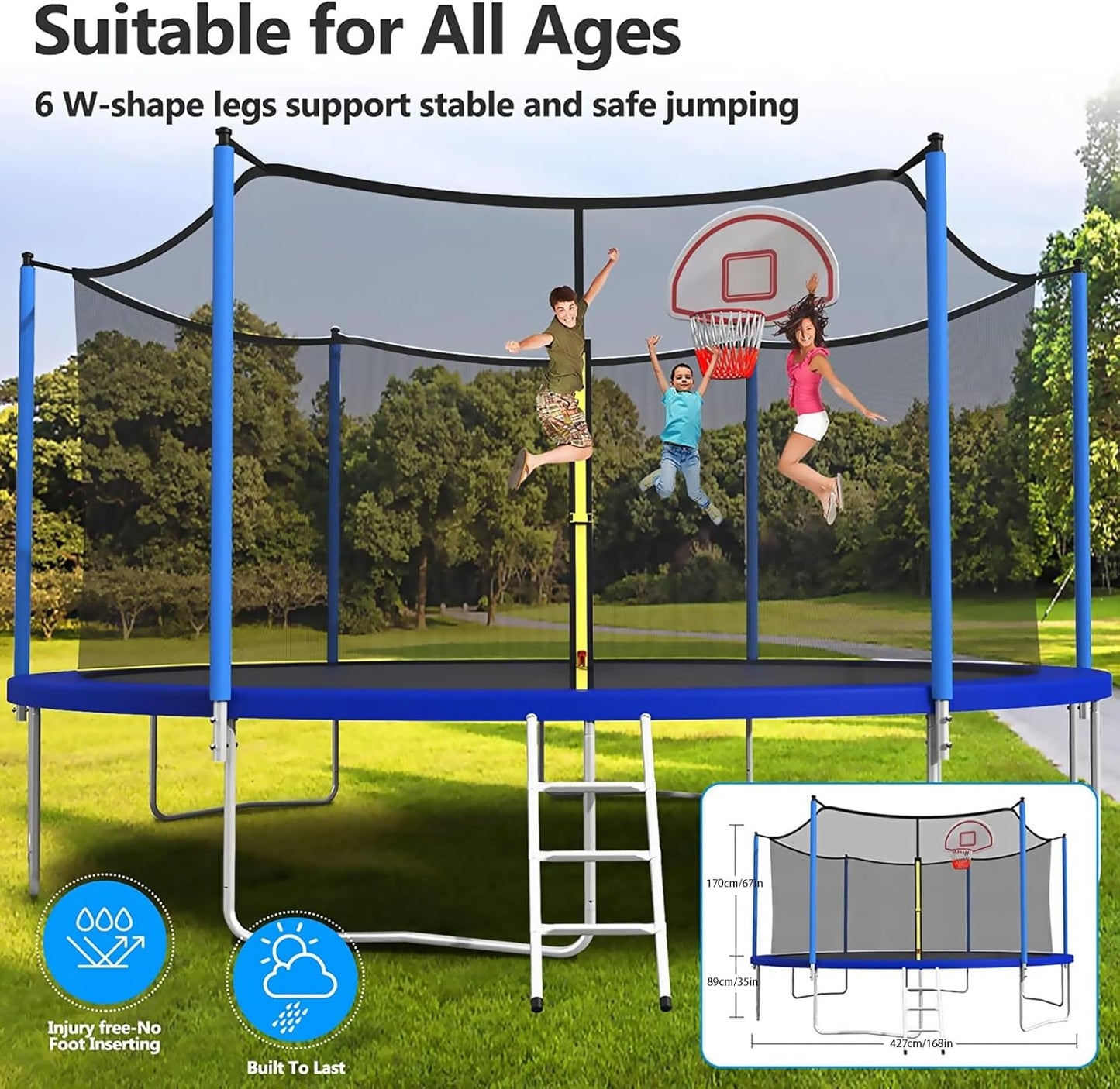 Upgraded 16Ft Trampoline with Basketball Hoop & Net