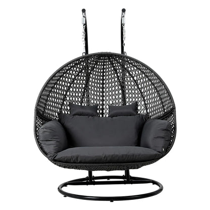 Gardeon Outdoor Egg Swing Chair Wicker Furniture Pod Stand Cushion 2 Seater Grey