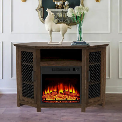 45 Industrial Corner Electric Fireplace TV Stands Console Table with 17 Electric Fireplace