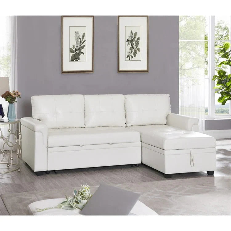 Convertible Reversible Sectional Sofa with Pull-Out Sleeper Bed, Hidden Storage Chaise, and Durable Legs