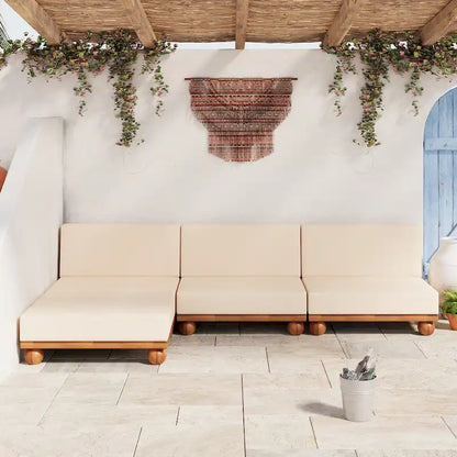 Scott Living Dulcie 4 Piece Outdoor Acacia Wood L Shape Setional Sofa with Removable Cushions
