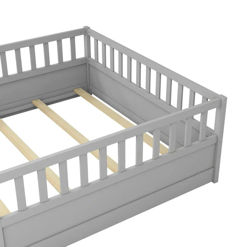 Montessori wooden children's floor bed with Support slat
