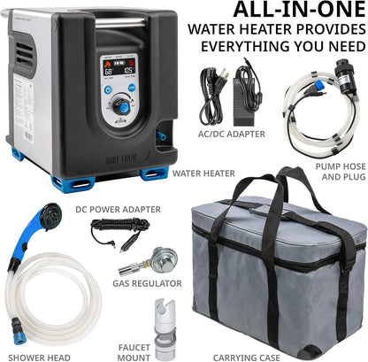 2025 Portable Propane Water Heater & Shower Pump w/Built-in Battery | Compact Outdoor Cleaning & Showering System w/LCD, Safety Shutoff & Carry Case, Instant Hot Water for Camping & Hiking