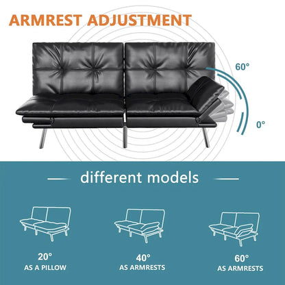 Futon Couch Sofa Bed, Faux Leather Sleeper Futons Convertible Loveseat Furniture for Compact Small Space, Dorm, Living Room