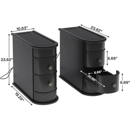 Solid Wood Chairside End Table, Two-Drawer Narrow Side Table Slim