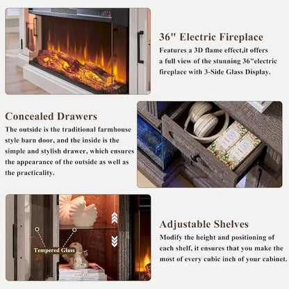 Farmhouse Electric Fireplace TV Stands up to 80, Entertainment Center