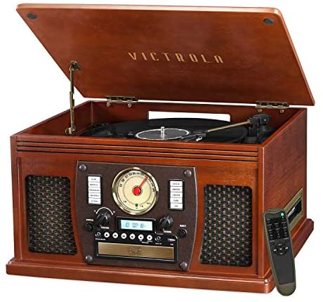 Victrola 8-in-1 Bluetooth Record Player & Multimedia Center, Built-in Stereo Speakers – Turntable, Wireless Music Streaming