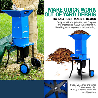 2025 Landworks Leaf Mulcher Shredder Electric Green and Waste Management Heavy Duty 120V AC 11" Inch Cutting Blade .5" Inch Cutting Capacity for Leaves, Grass, & Clippings