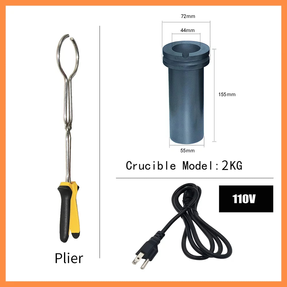 2025 2KG Gold Melting Furnace,1400W 2000F Digital Electric Melting Furnace with Graphite Crucible for Melt Scrap, Silver, Gold, Copper, Aluminum 110V Refining Casting