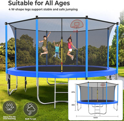 Upgraded 16Ft Trampoline with Basketball Hoop & Net