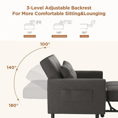 3-in-1 Adjustable Sleeper Sofa Bed, Pull Out Chair Sofa, Convertible Folding Bed for Living Room