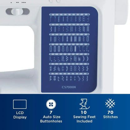 Brother CS7000X Computerized Sewing and Quilting Machine, 70 Built-in Stitches, LCD Display, Wide Table, 10 Included Feet