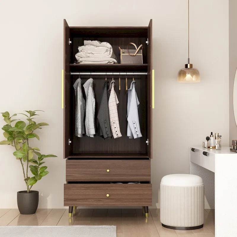 Wardrobe Closet Armoire with 2 Doors Wooden Clothes Storage Cabinet