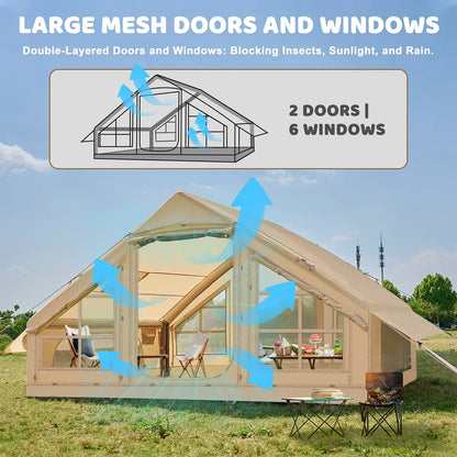 2025 6 Person Inflatable Camping Tent with Pump, 10ft x7ft Glamping Family Tent Easy Setup 4 Season Waterproof Windproof Outdoor Blow Up Tent Luxury Oxford Cabin with Mesh Windows & Doors sgtnighsdesigns
