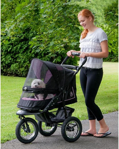 2025 No-Zip NV Pet Stroller for Cats/Dogs, Zipperless Entry, Easy One-Hand Fold, Gel-Filled Tires, Plush Pad + Weather Cover Included, 3 colors