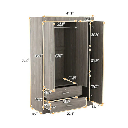 3-Door Wardrobe with 2 Drawers