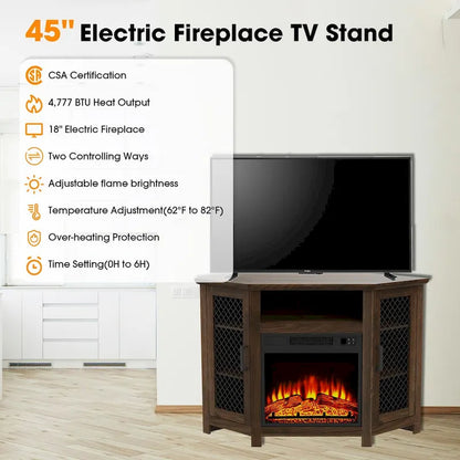 45 Industrial Corner Electric Fireplace TV Stands Console Table with 17 Electric Fireplace