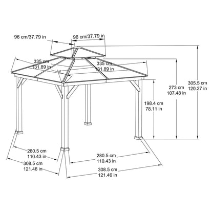 10 ft. x 10 ft. Cedar Framed Gazebo with Steel 2-Tier Hip Roof Hardtop