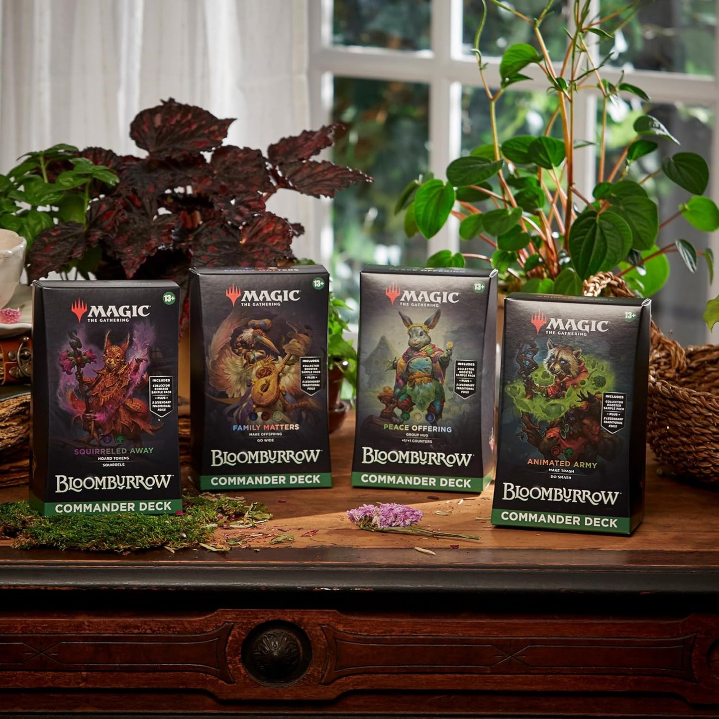 2025 The Gathering Bloomburrow Commander Deck Bundle – Includes All 4 Decks (Animated Army  Family Matters  Peace Offering  and Squirreled Away)