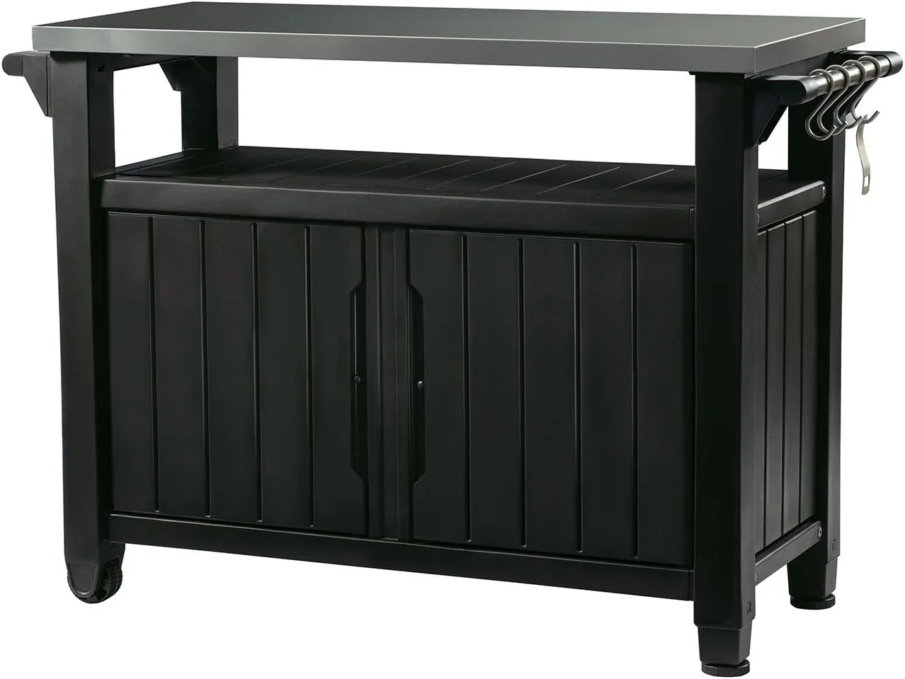 Keter Outdoor Rolling Table Cart for Food Prep, Storage, Bar & Grill, Dark Brown