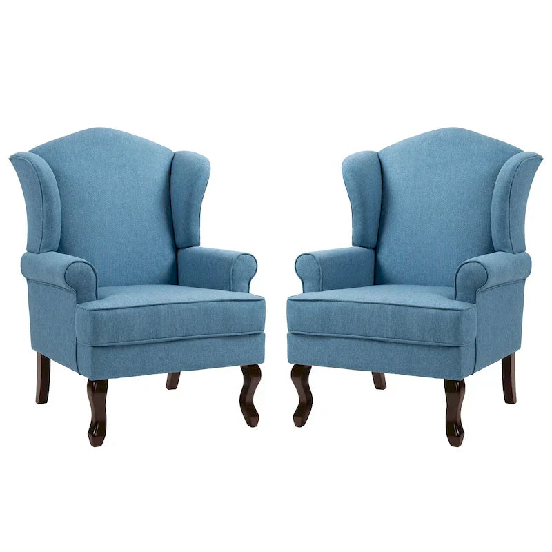 2 Set Traditional Wingback Accent Chairs Upholstered Armchair