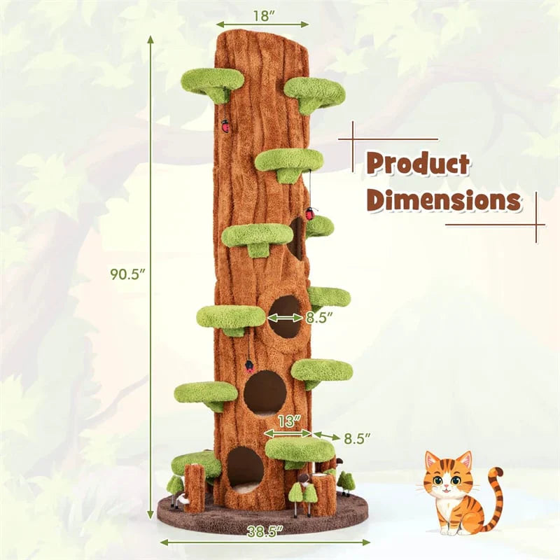 90.5" Tall Luxury Simulation Cat Tree, Modern Realistic Multi-Level Cat Tower w/ 5 Condos & Sisal Scratch Pad, Large Lifelike Indoor Cat Tree
