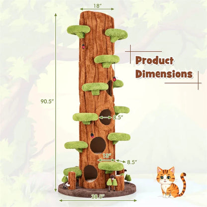 90.5" Tall Luxury Simulation Cat Tree, Modern Realistic Multi-Level Cat Tower w/ 5 Condos & Sisal Scratch Pad, Large Lifelike Indoor Cat Tree