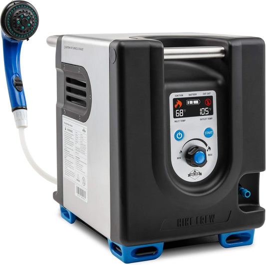 2025 Portable Propane Water Heater & Shower Pump w/Built-in Battery | Compact Outdoor Cleaning & Showering System w/LCD, Safety Shutoff & Carry Case, Instant Hot Water for Camping & Hiking