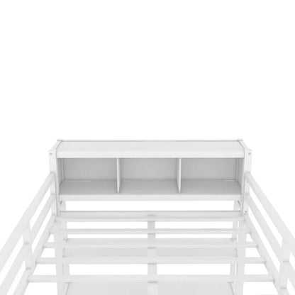 Off-White Metal Loft Bed with Desk and Wardrobe - Full Size