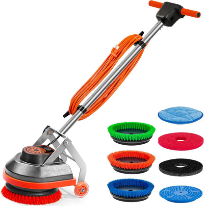 Commercial Floor Scrubber Machine with Brushes and Pads, Heavy Duty Floor Buffer Polisher and Cleaner- Deep Cleaning Tile and Grout, Hardwood Floors and Carpets without Getting on Hands and Knees