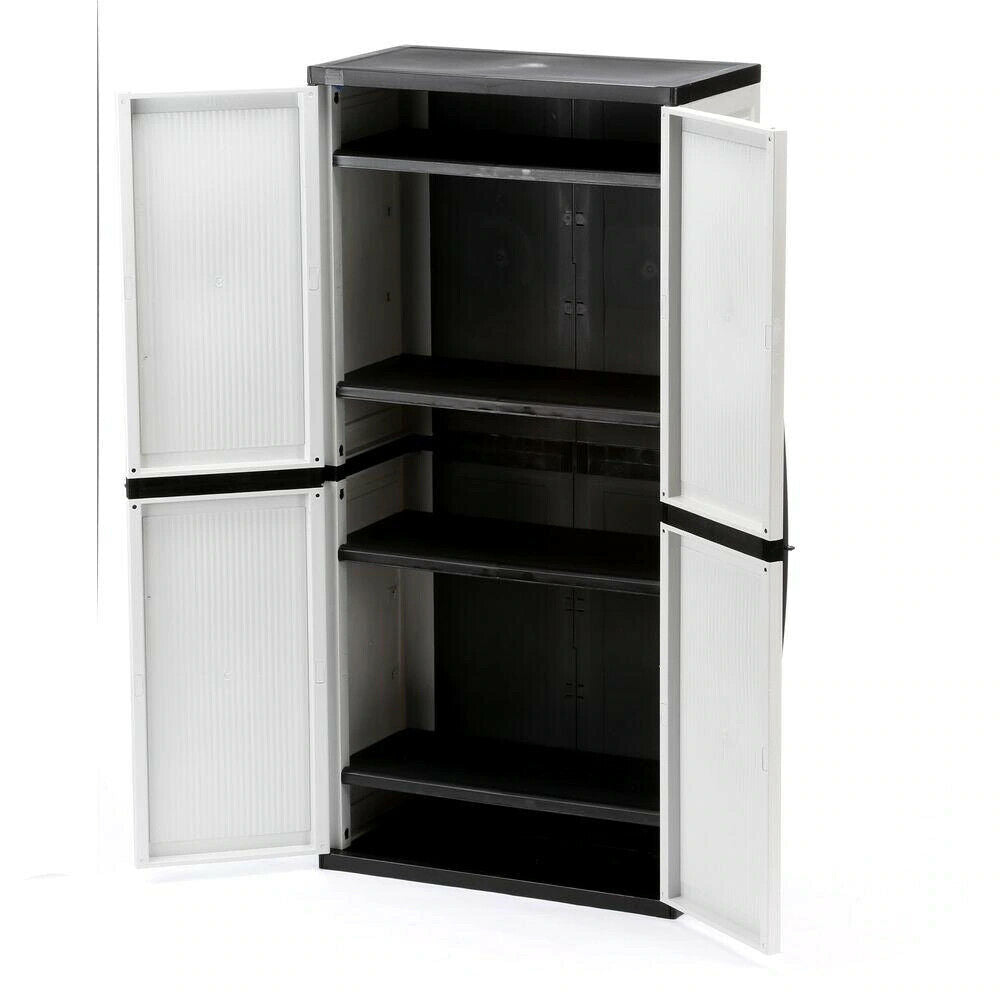 2025 Gray Plastic Freestanding Garage Cabinet, 35′′W x 71′′H x 18′′D, with Adjustable Shelves and Lockable Doors