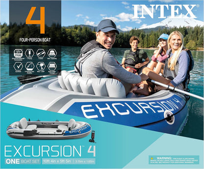 Excursion Inflatable Boat Series: Includes Deluxe 54in Boat Oars and High-Output Pump – SuperTough PVC – Adjustable Seats with Backrest – Fishing Rod Holders – Welded Oar Locks