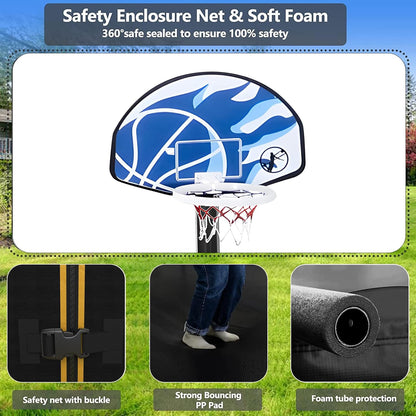 Upgraded 16Ft Trampoline with Basketball Hoop & Net