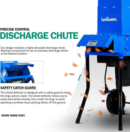 2025 Landworks Leaf Mulcher Shredder Electric Green and Waste Management Heavy Duty 120V AC 11" Inch Cutting Blade .5" Inch Cutting Capacity for Leaves, Grass, & Clippings