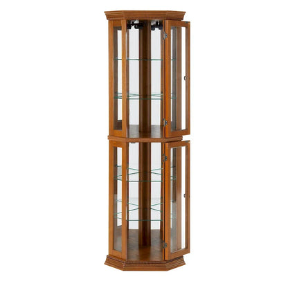 Corner Curio Cabinet with Lights, Adjustable Tempered Glass Shelves, Mirrored Back, Display Cabinet