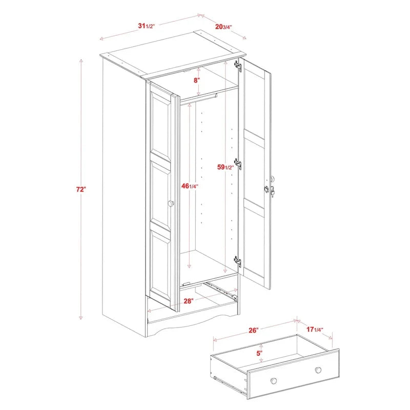 Palace Imports 100% Solid Wood Flexible Wardrobe Armoire with Metal or Wooden Knobs
