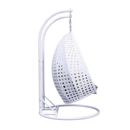 LeisureMod 2 Person Hanging Egg Chair with Stand - Outdoor/Indoor Rattan Wicker Patio Swing Hammock Lounger with Cushions