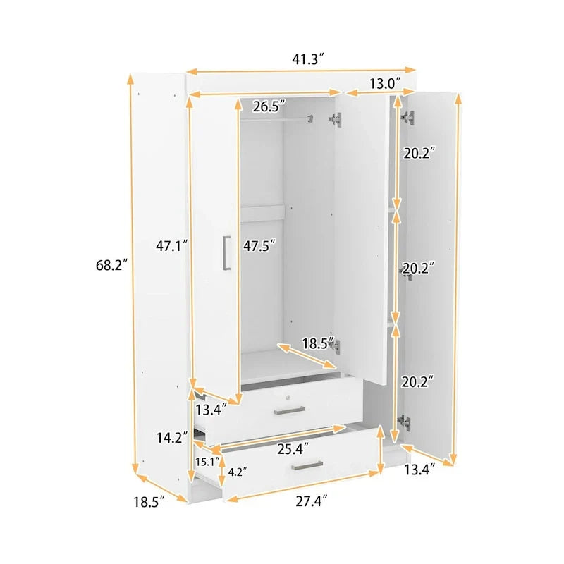 3-Door Wardrobe with 2 Drawers