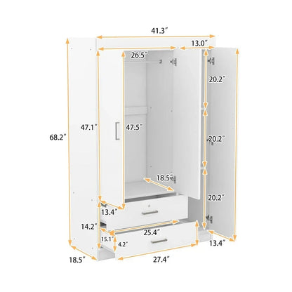 3-Door Wardrobe with 2 Drawers
