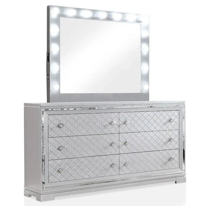 Seleena Glam Silver Wood 5-Piece Tufted Panel Bedroom Set with USB Port by Furniture of America