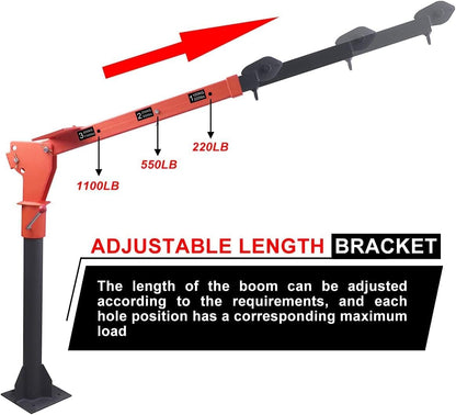 Pismire Winch Versatile 0.5T Folding Truck-Mounted Bed Crane Hoist Lift Pickup with Electric Winch 3500 lb 12V, Painted Steel 1100 lb Pickup 360° Swivel Base