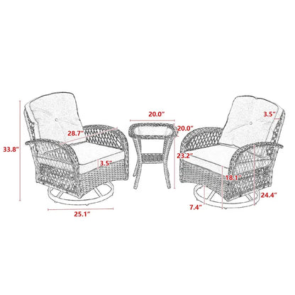 3 Pieces Outdoor Swivel Rocker Patio Chairs, 360 Degree Rocking Patio Conversation Set