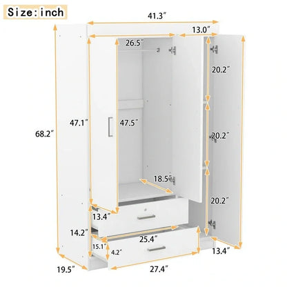 3-Door Mirror Wardrobe with Shelves and 2 Drawers