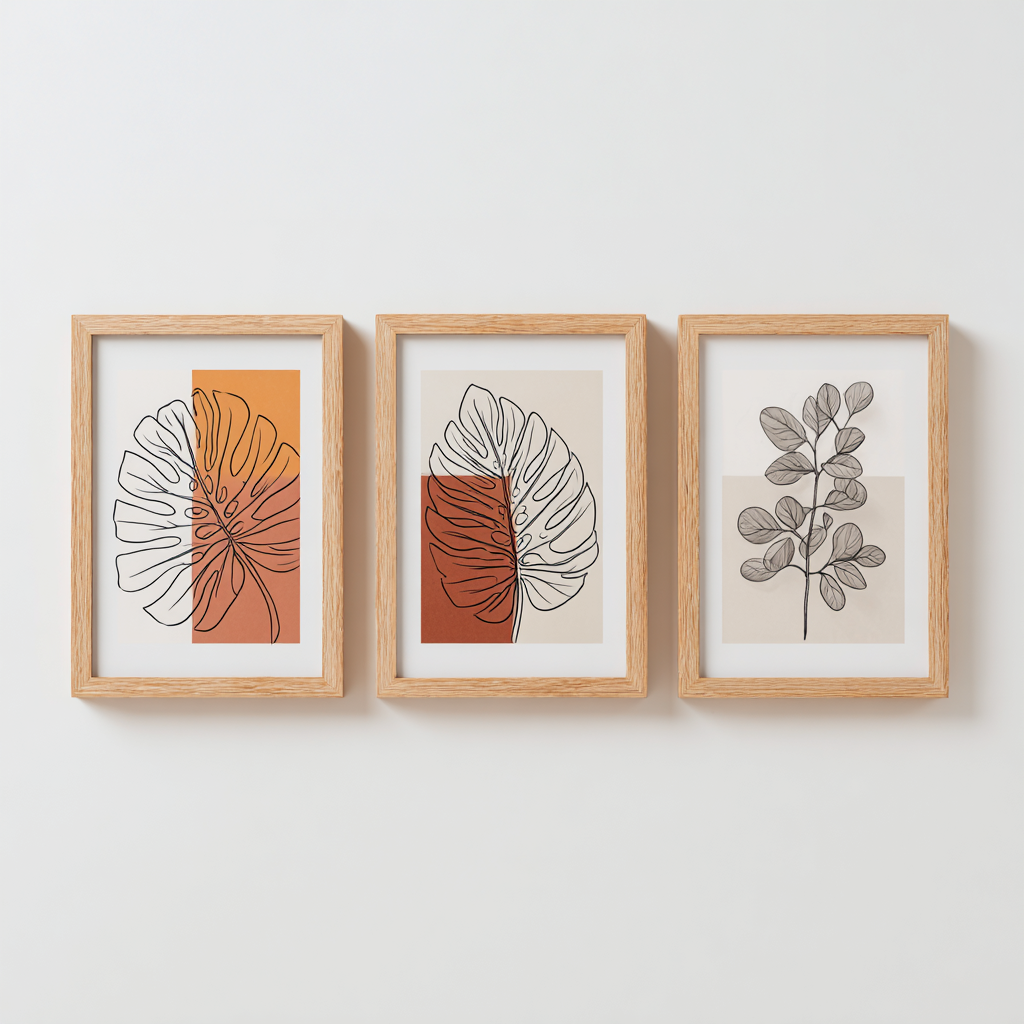 Gavnux Minimalist Boho Botanical Framed Art (Set of 3)