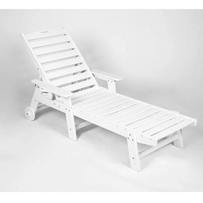 3-Piece Patio Set  2 Oversized Chaise Lounges (5-Position, Wheels, Cup Holder) + Side Table, All-Weather Wood Texture.